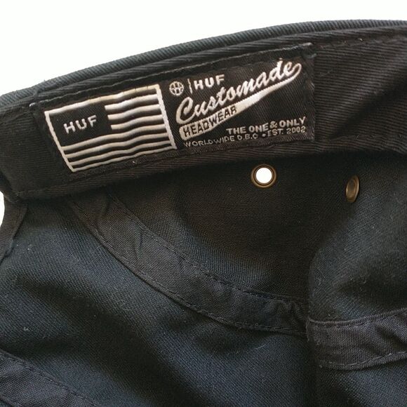 HUF Hex Volley Cap Hat Unisex OS Black Diamond Bill Cotton Logo Strap Back USA - Picture 11 of 12